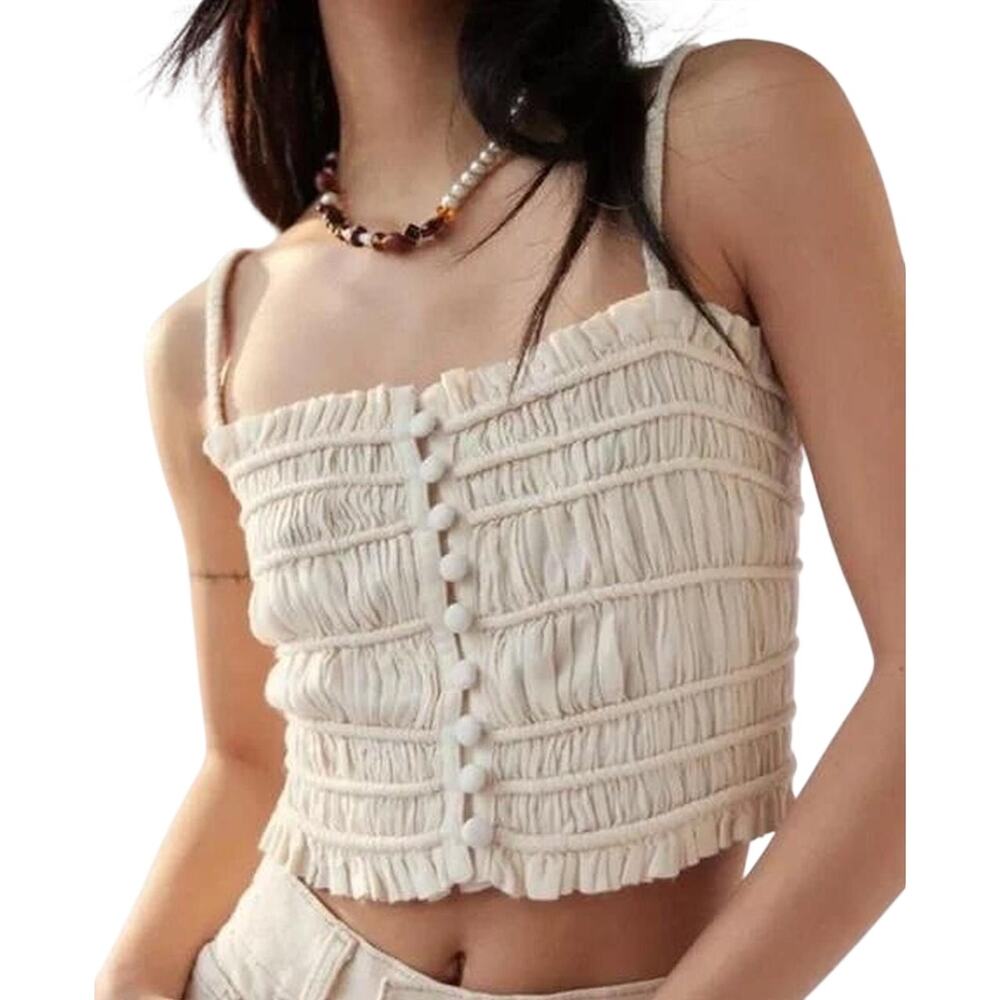 Urban Outfitters Chelsea Linen Ruched Cami Cream Crop Tank Top Size Small